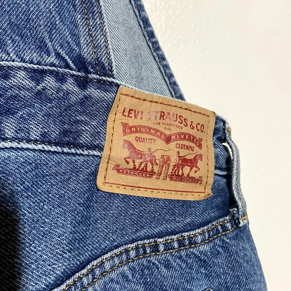 Levi's Bib Overalls Jeans 100% Cotton Adjustable Distressed Straight Med Wash XS - Image 5