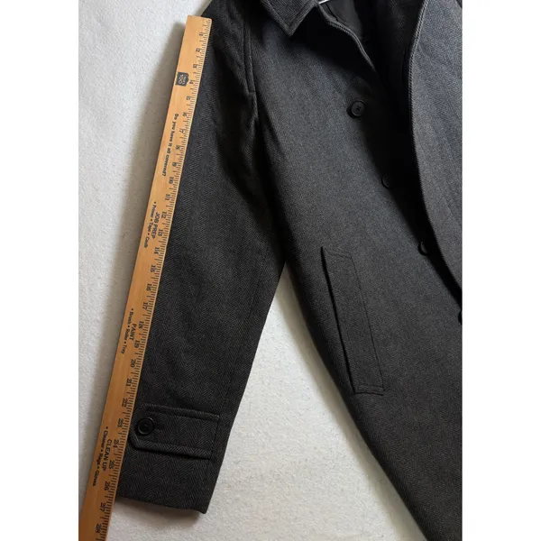 Uniqlo Herringbone Car Coat Charcoal Grey Button Front Overcoat - Image 12