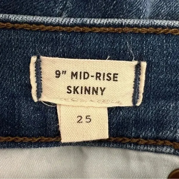 Madewell 9" Mid Rise Skinny Jeans Blue Wash Denim Eco Edition Distressed Size 25 - Image 6
