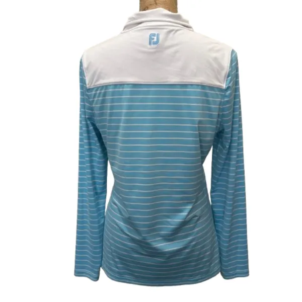 FootJoy Quarter Zip Blue White Striped Golf Pullover Preppy Sporty Womens Medium - Image 2