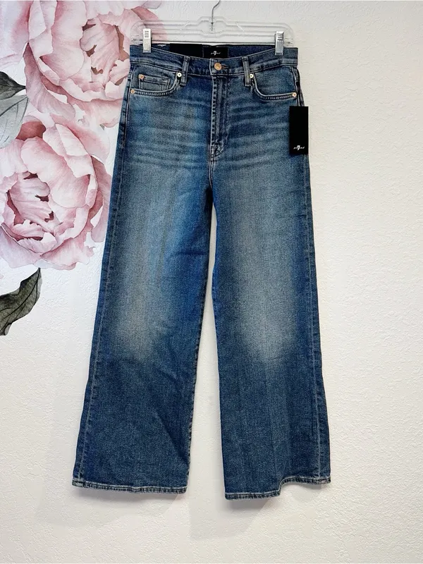 7 For All Mankind Ultra Hi Rise Wide Leg Jo Petite New With Tags Sea Level 28 - Image 5