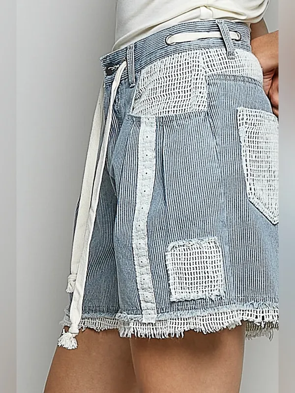 POL Light Blue Denim Jean Shorts with White Trim Lg - Image 8