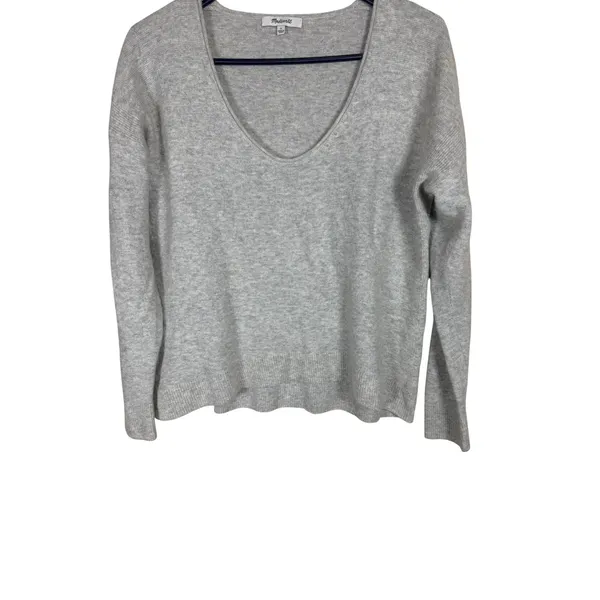 Madewell Womens Heather Gray Merino Wool Alpaca Blend V-Neck Sweater Large - Image 3