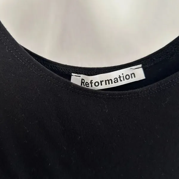 Reformation Black Wrap Midi Dress Tie Waist Sustainable Lyocell Stretch Size S - Image 4