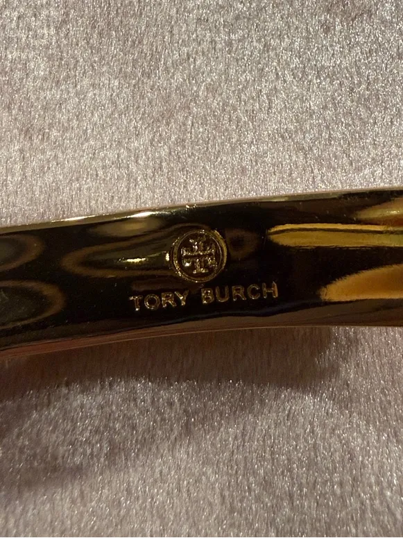 Tory Burch | Gold Plated & Red Enamel Logo Open Bangle Bracelet - Image 3