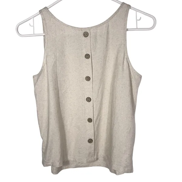 NWT Womens Linen Crop Tank Top Beige Sleeveless Button‎ Back Beach Summer Med - Image 6