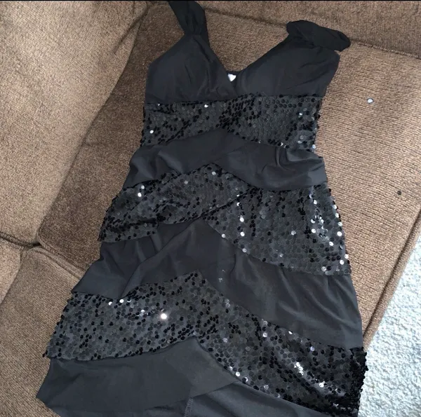 La Bellum sequins Black Sequin Tiered Slip Dress - Image 4