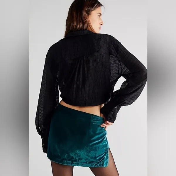 NWT Free People Deep Teal Velvet Mini Skirt SZ 10 - Image 2