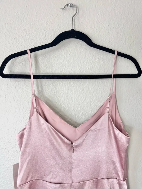 Birdy Grey Satin Light Pink V-Neck Maxi Dress Size Small - Image 5