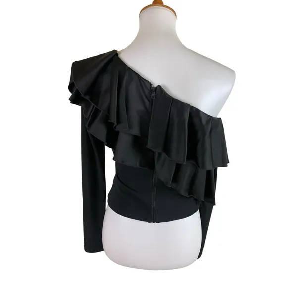 Alice Olivia Black One Shoulder Ruffle Party Going Out Crop‎ Top 6 - Image 3