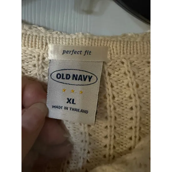Vintage‎ Old Navy Crochet Hoodie XL Women's Cream Zip up - Image 2