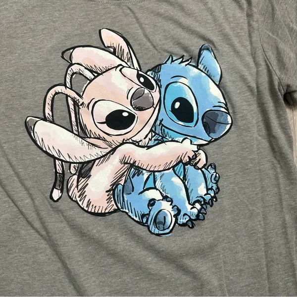 Disney Gray T-Shirt with Stitch and Angel Graphic Size Medium - Image 2