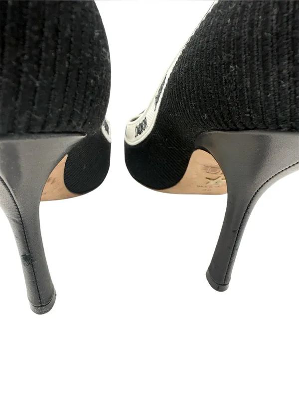 Dior J’Adior Logo Ribbon Black Canvas Slip On Pointed Toe Pumps Size 38 - Image 10
