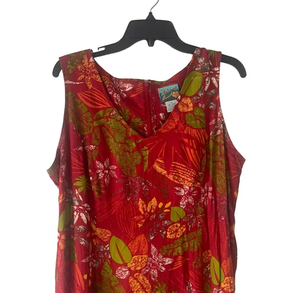 Bahama Beach Vintage 90s Women's Size 12 Large Hawaiian Red Tropical Midi Dress‎ - Image 2