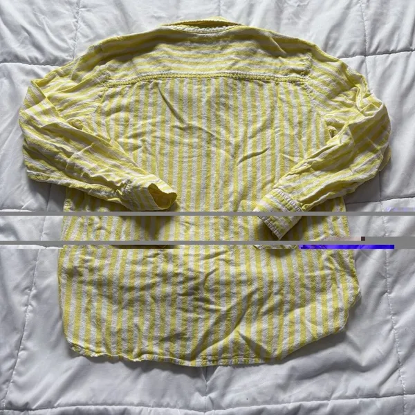 Loft Womens Medium Striped Linen Blend long‎ Sleeve Blouse Button Down Yellow - Image 8