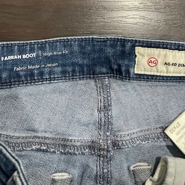 AG Adriano Goldschmied Farrah Boot High Rise Denim Jeans SZ 27 Flared Raw Hem - Image 3