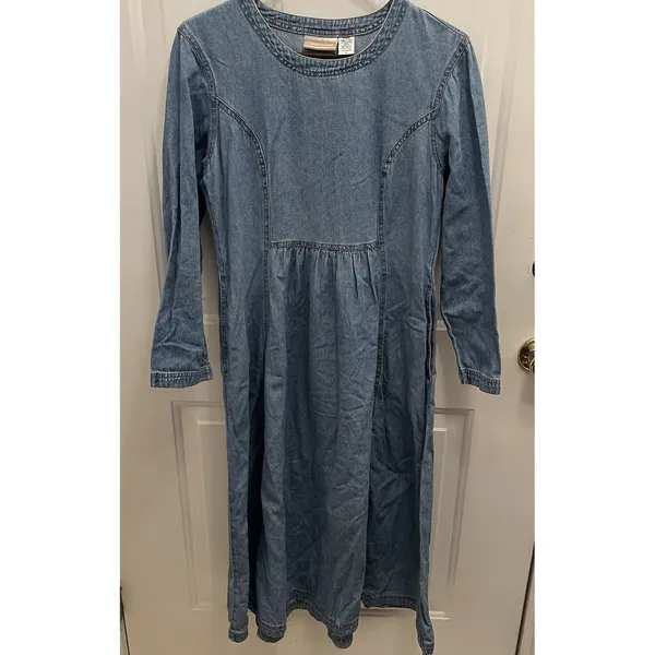 Coldwater Creek Chambray Denim‎ Maxi Dress Size S Y2K Western Modest Prairie - Image 2