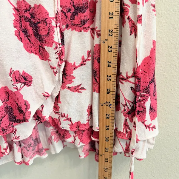 Free People French Quarter Wrap Mini Dress Cream Combo XS Floral Ruffle - Image 14