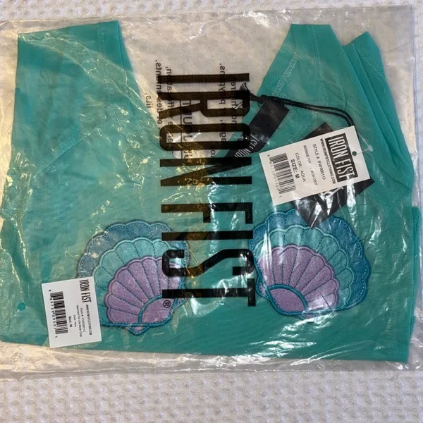 NEW! IRON FIST | MERMAID FOR LIFE | Mesh Crop Top Aqua Seashells Size MEDIUM - Image 10