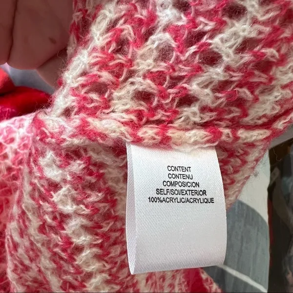 WAYF Womens Size XL Open Knit Stripe Crewneck Sweater White Pink Pullover Ribbed - Image 13