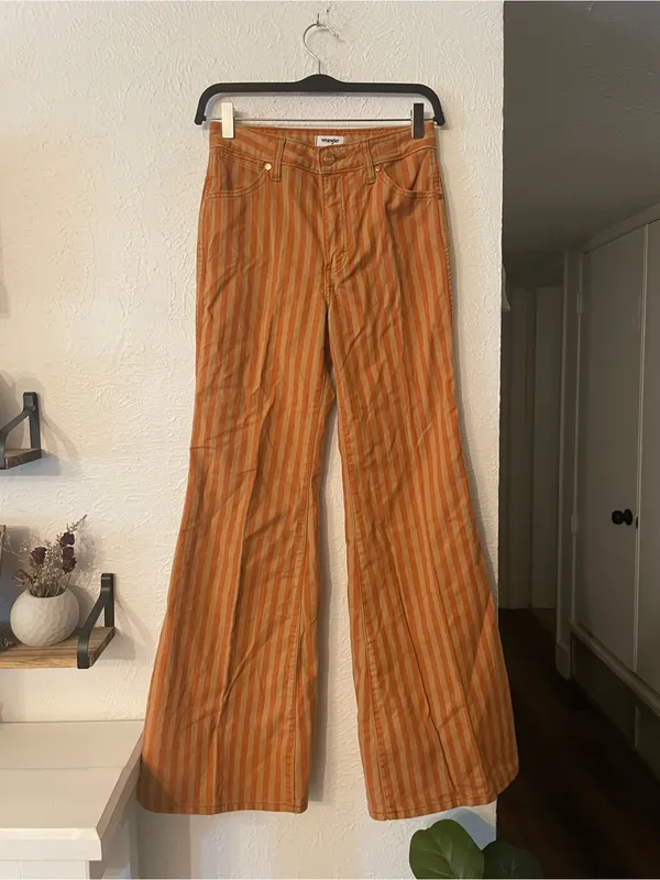 Wrangler Wanderer 622 High Rise Flare Jeans Orange Striped Size 25 - Image 3