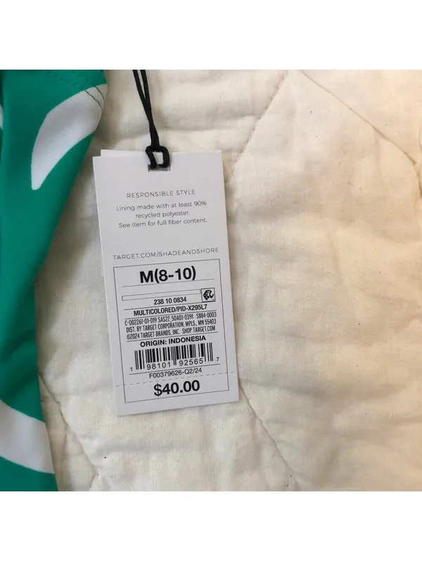 Shade & Shore NWT Women's One Piece Swimsuit Green White Leaf Shirred M (8/10) - Image 8