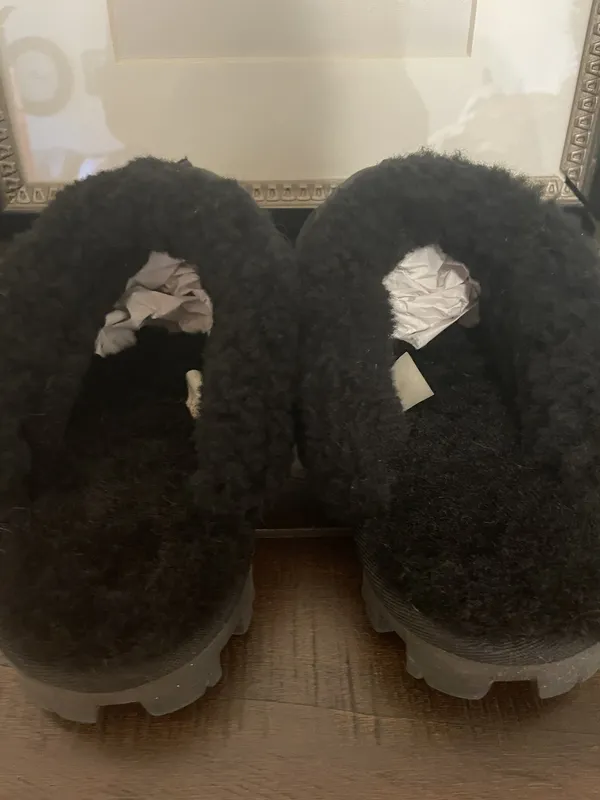 UGG Coquette Black Suede Shearling Slippers Mules Size 7 - Image 9