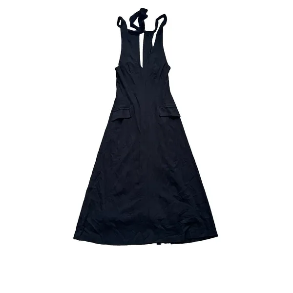 Mimi & Dottie Halter Flare Midi Dress NWT Large V Neck Tie Neck ID9023 Black - Image 9