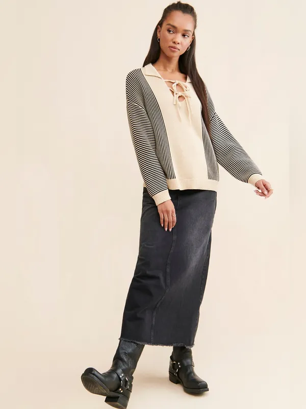 Found Striped Knit Collar Sweater| Free people Sz: S - Image 4