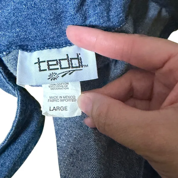 Teddi Vintage Denim Embroidered Hummingbird Pinafore Jumper Dress Blue Large - Image 9