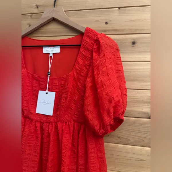 NWT L’Acadamie Revolve XS The Rene Mini Dress Poppy Red Puff Sleeve Christmas - Image 4