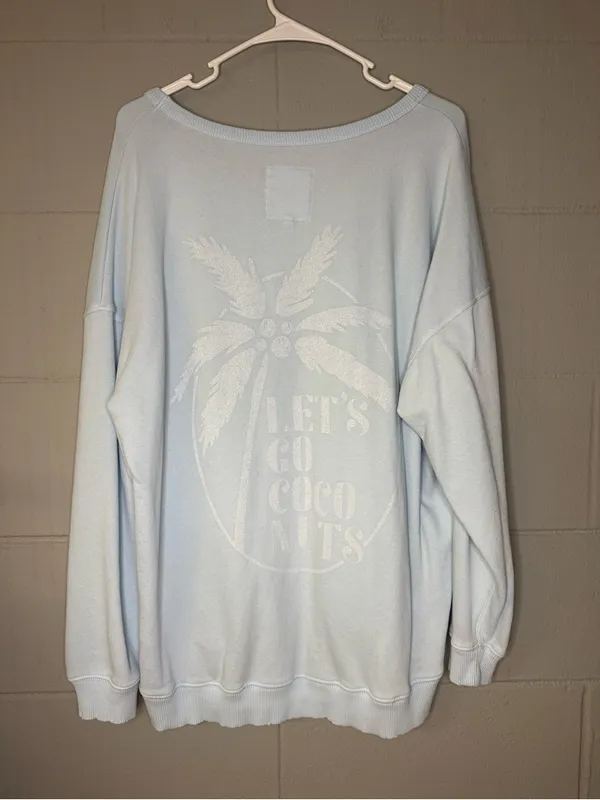 Aerie Summer Daze “Lets Go Coconuts” Beachy Scoop-Neck Cotton Sweatshirt Sz Med - Image 4