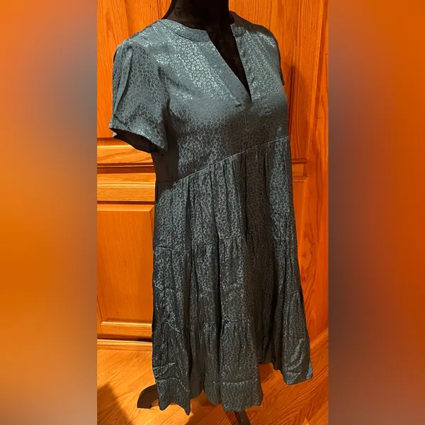 Anthropologie Maeve Tania Sacha Jacquard Tiered Tunic Dress‎ Dark Teal Green XS - Image 5