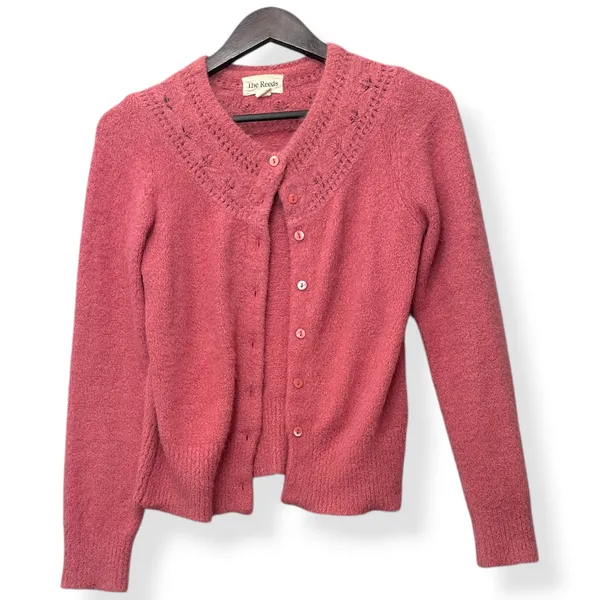 The Reeds J.Crew Cardigan Sweater Pink Pointelle Knit Coquette Y2K Soft Womens M - Image 2