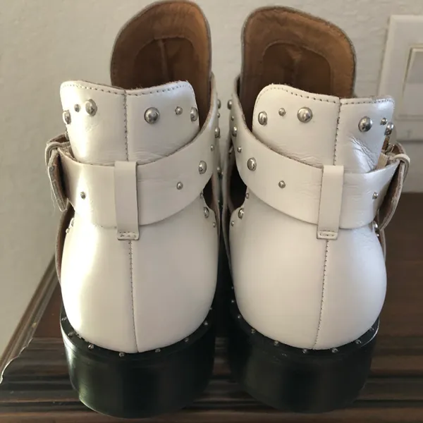 Halogen white buckle silver stud leather booties 10M - Image 6