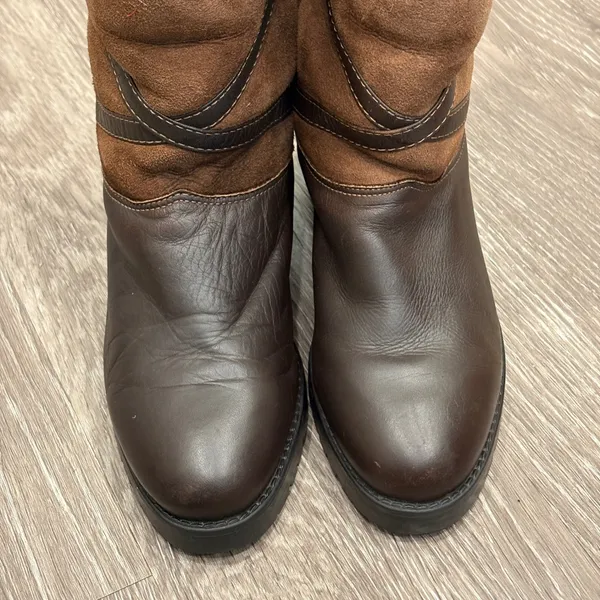La Canadienne Brown Leather Suede Shearling Foldable Cuff Winter Boots 7 Cozy - Image 4