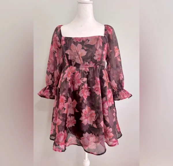 Thirty/Thirty LA Floral Organza Babydoll Dress Sz L - Image 4
