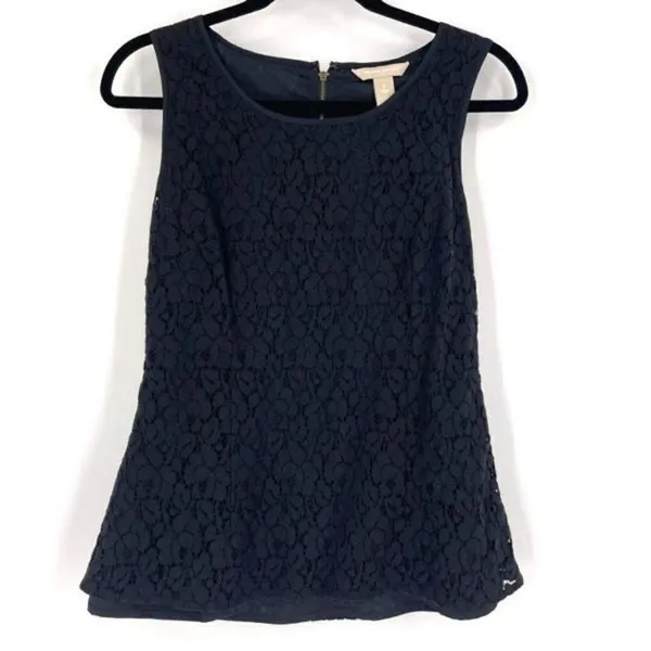 Banana Republic Lace‎ Overlay Career Blouse Sleeveless Back Zip Size 8 medium - Image 2
