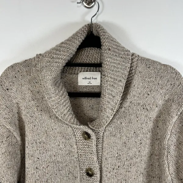 Aritzia Wilfred Free Button Up‎ Grandpa Cardigan Wool Blend Tan Women's Sz 2XS - Image 3