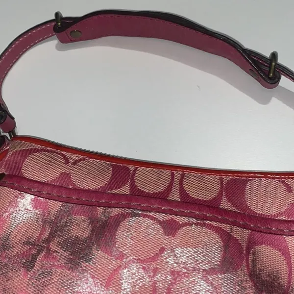 COACH Vintage Y2K Mini Monogram Suede/Leather Trim Canvas Shoulder Bag Hot Pink - Image 11