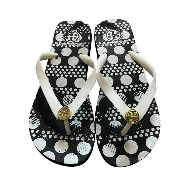 Tory Burch women’s sandals size 8 black white polka dot foam flip flops - Image 2