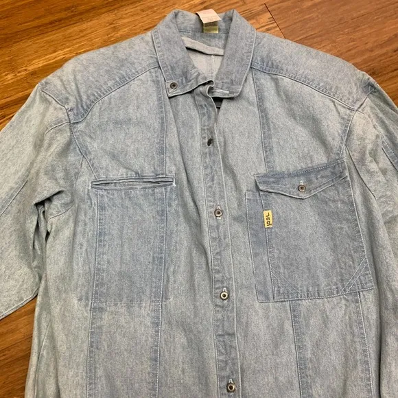 Vintage Jag‎ Denim Dress Womens Small Blue Long Sleeve Button Front Light Wash - Image 2