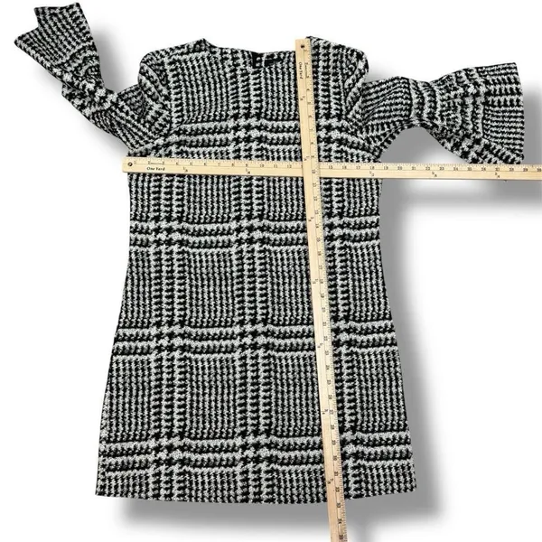 Zara Houndstooth Check Bell Cuff Shift Mini Dress Black Cream Medium‎ - Image 13