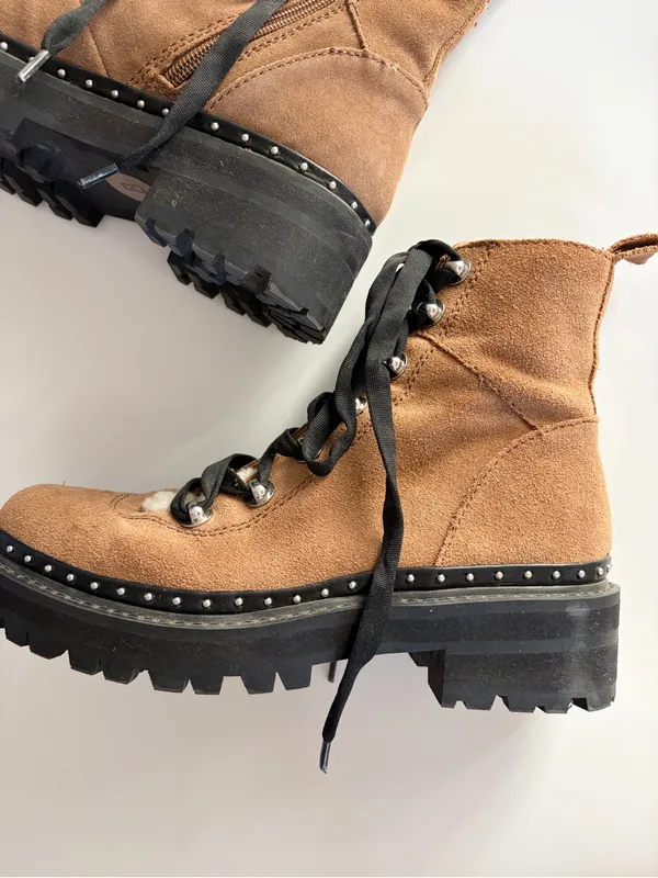 Steve Madden Rainier Chestnut Brown Suede Leather Chunky Boots Size 8 - Image 8