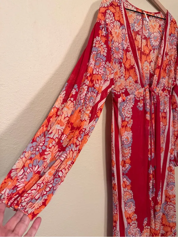 Free People Dream Girl Maxi Open Top Retro Red Lightweight Robe Size Size Medium - Image 6