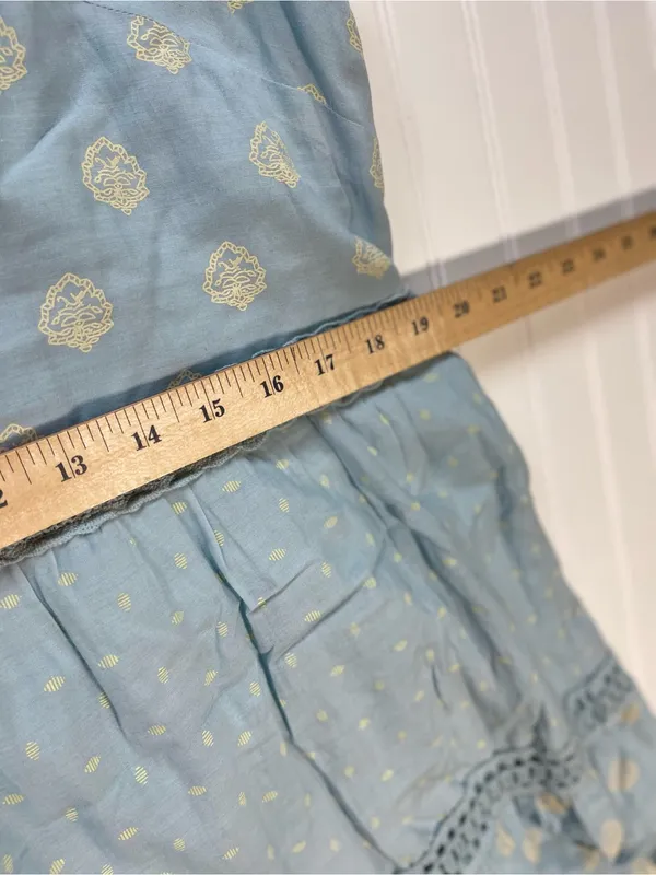 Pilcro By Anthropologie Citrus Fruit Ruffled Eyelet Midi‎ Dress | Blue | Size L - Image 6