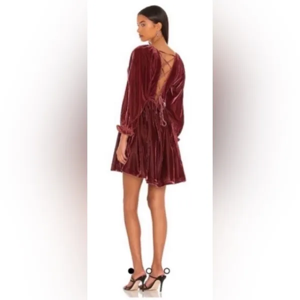 Free People Daphne Boho-Chic Velvet Whimsical Grunge Mini Dress Lace Back Sz S - Image 5