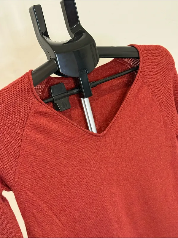 LOFT Rust Red V-Neck Mixed Knit Raglan Sweater Top XS - Image 4