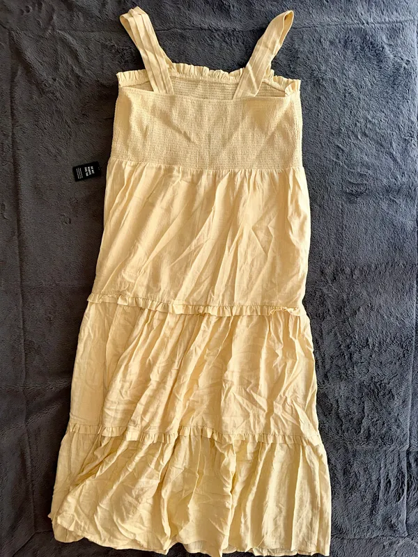 Express Linen-Blend Square Neck Smocked Tiered Maxi Dress - Image 5