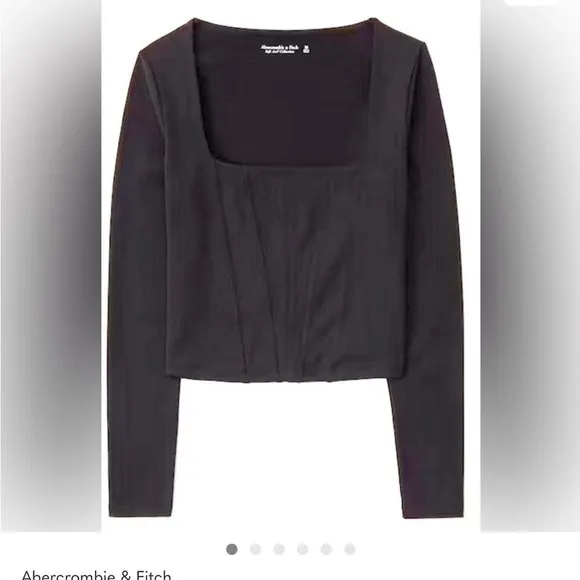 Abercrombie & Fitch Soft AF Long Sleeve Corset‎ Top Black Square Neck Small - Image 2